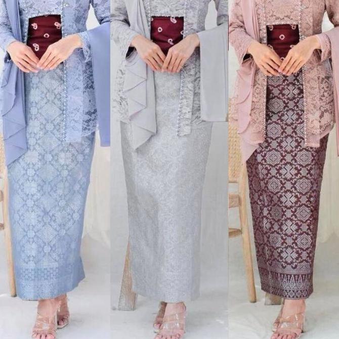 DR248 >> Rok Span Songket Mocca silver/ Rok Bawahan Kebaya / Rok Songket Bordir Bawahan Kebaya