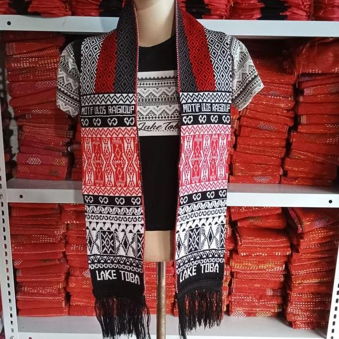 DV178 >> STOLA/SYAL - SELENDANG BAHAN RAJUT MOTIF ETNIK BATAK - souvenir batak
