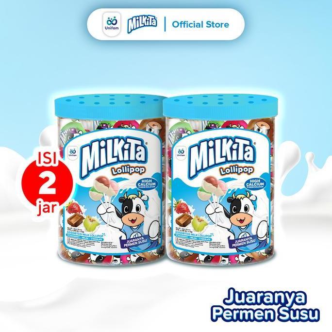 Bisakirim- 2 Jar Max Milkita Permen Susu Lolipop - (1 Toples Isi 30Pcs)