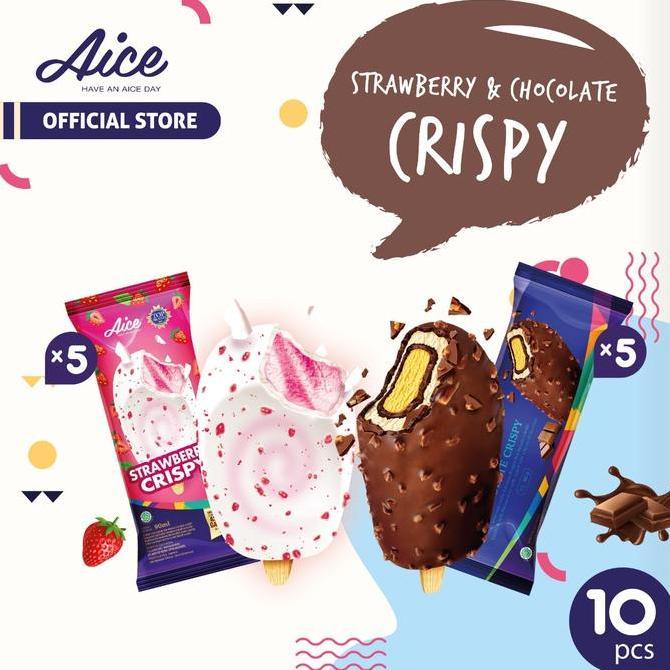 Bisakirim- Aice Ice Cream Strawberry Crispy 5 Pcs & Chocolate Crispy 5 Pcs Eskrim