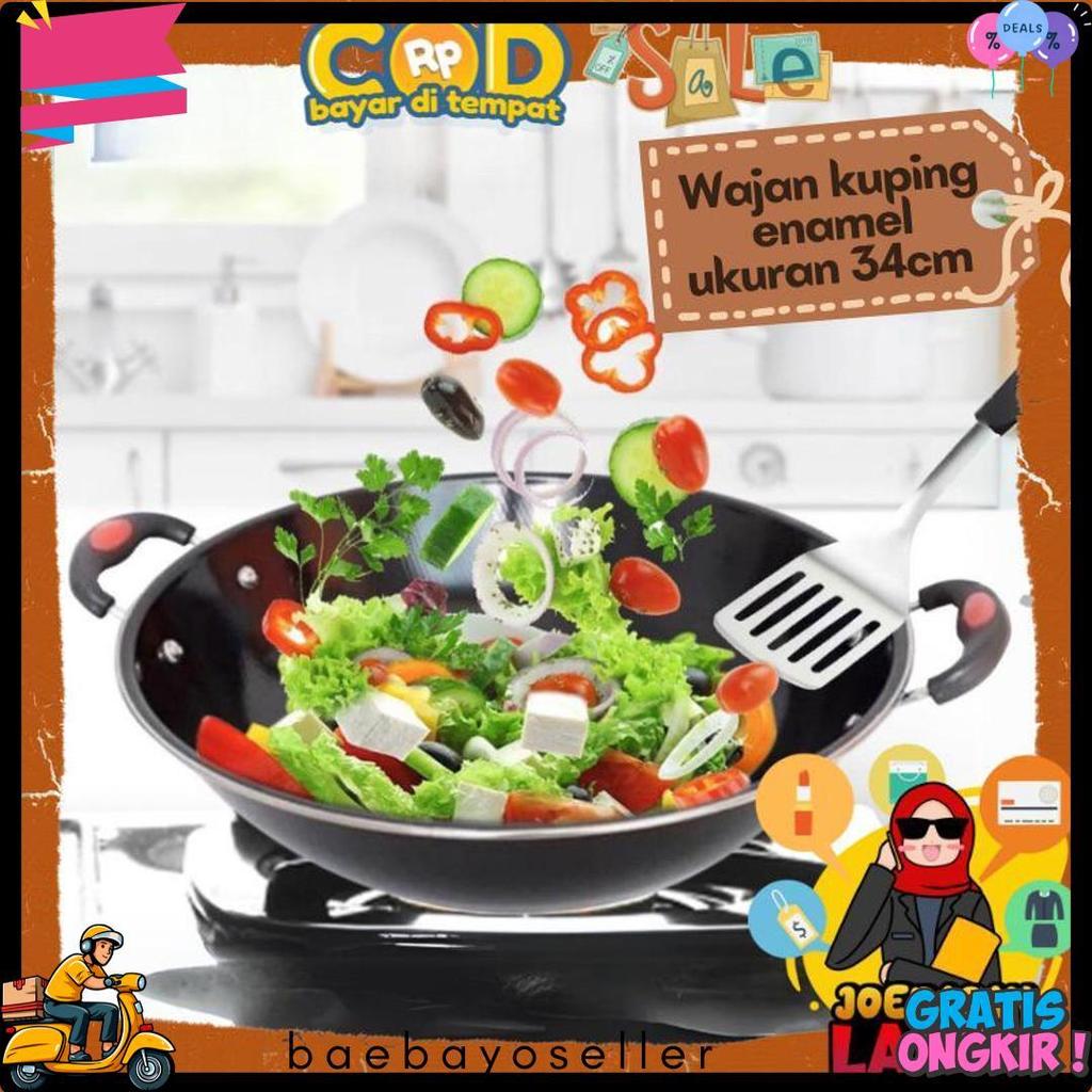 [Joeragan Lapak] Wajan Kuping Enamel Kuali Hitam Ukuran 34 Cm Diameter Qme Shinko Rsokr
