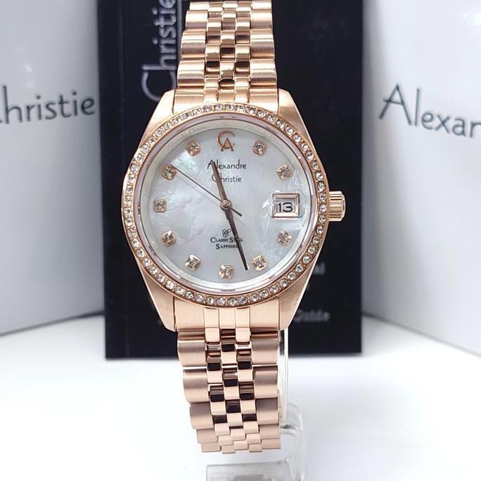 ALEXANDRE CHRISTIE AC5012 AC 5012 ROSEGOLD WHITE JAM WANITA ORIGINAL