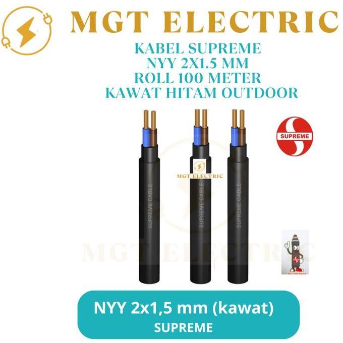 Promo Supreme Nyy 2X1.5 Mm Rol 100 Meter / Kabel Listrik Hitam Kawat Tunggal Supreme Nyy 2X1,5 Rol 1