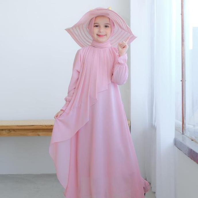 Shania Dress Premium | Dress Muslim Anak Perempuan Casual Ceruty Nyaman Pashmina Gamis Baju Remaja W