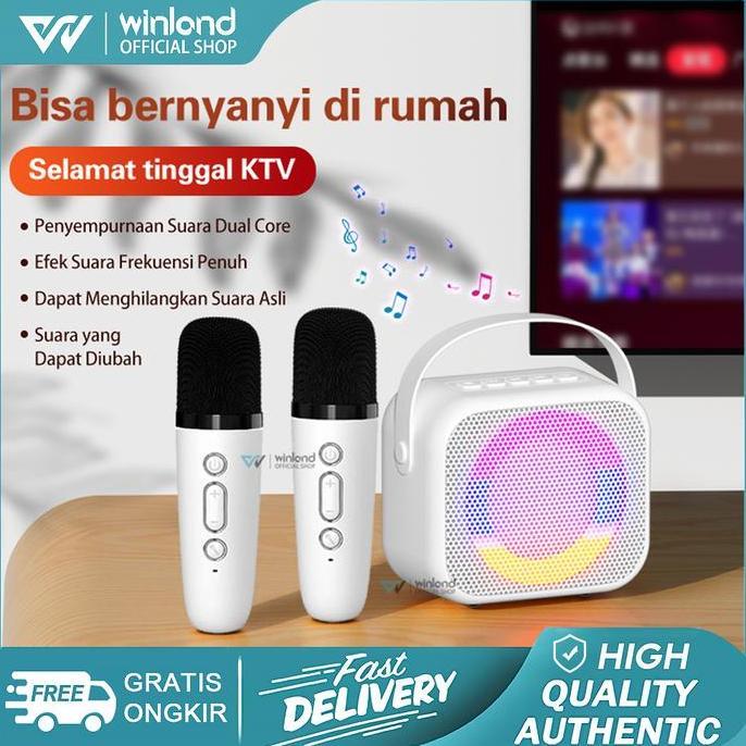 Jdg- (Cod) Winland Speaker Bluetooth Karaoke 2 Mic 1 Set Portable Mini Speaker Bluetooth Bass Wirele