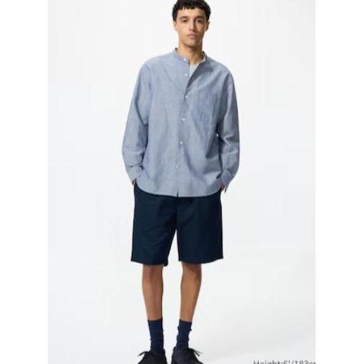 #Clearance UNIQLO Cotton n Stand Collar Shirt | Long Sleeve Stripe