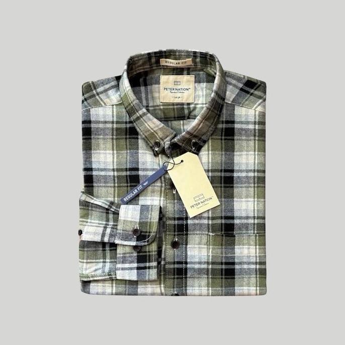 Kemeja Flanel Kerah Pria PETER NATION Panjang Regular Fit Hh Quality - Formal