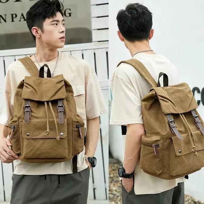 TAS RANSEL KANVAS FASHION RETRO PRIA DAN WANITA BAHAN KANVAS TEBAL