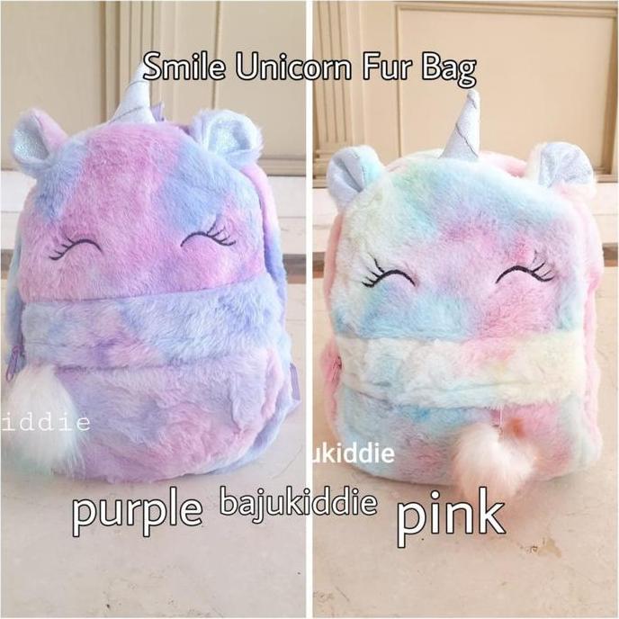 milanberry SMILE UNICORN FUR BAG tas sekolah anak bulu ala smiggle lol