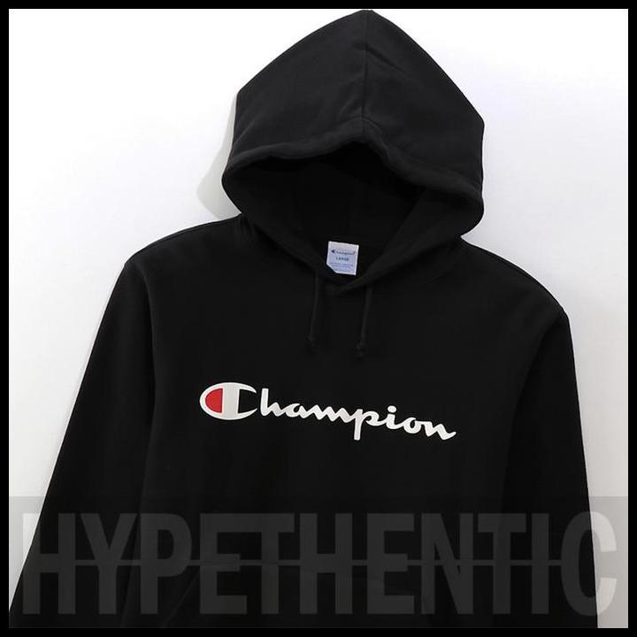 Good Quality Champion Sweatshirt Script Logo Navy Blue Hoodie Original / Jaket Biru