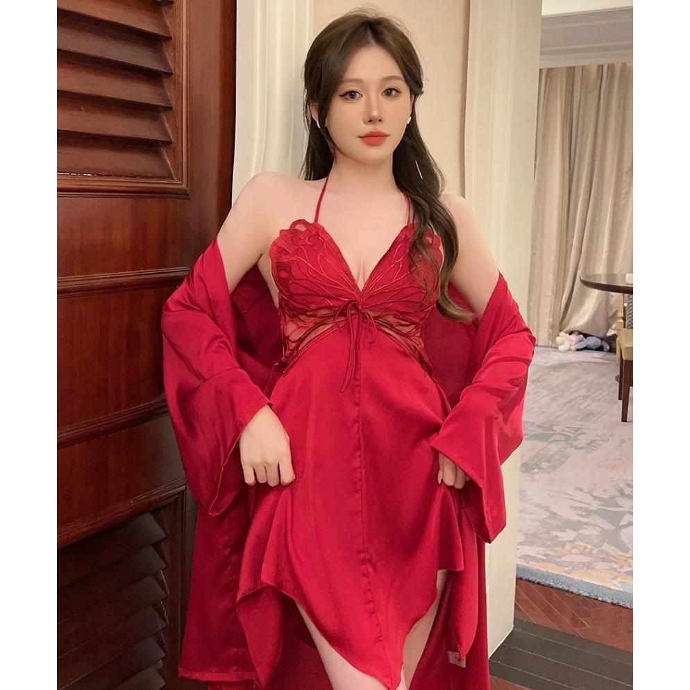 FELLY - One Set Kimono Lingerie 2 in 1 - Gaun Tidur Wanita - Baju Dinas Istri Satu Set - Dress Tidur