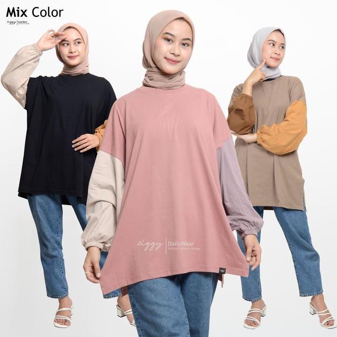 Cntikk- Mix Color Non Busui Baju Kaos Katun Combed Polos Lembut Slit Nyaman Oversized Cewek Tshirt K