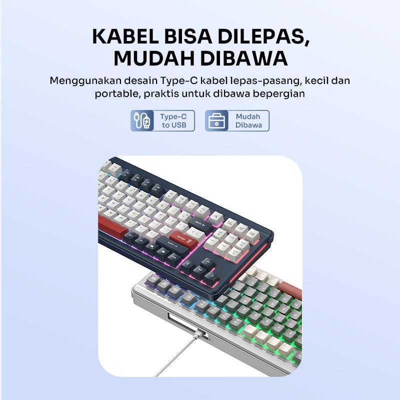 Robot Wired Keyboard Kabel Rainbow Backlight Type-C 89 Tombol Kompak Lembut Senyap Ergonomic Design 