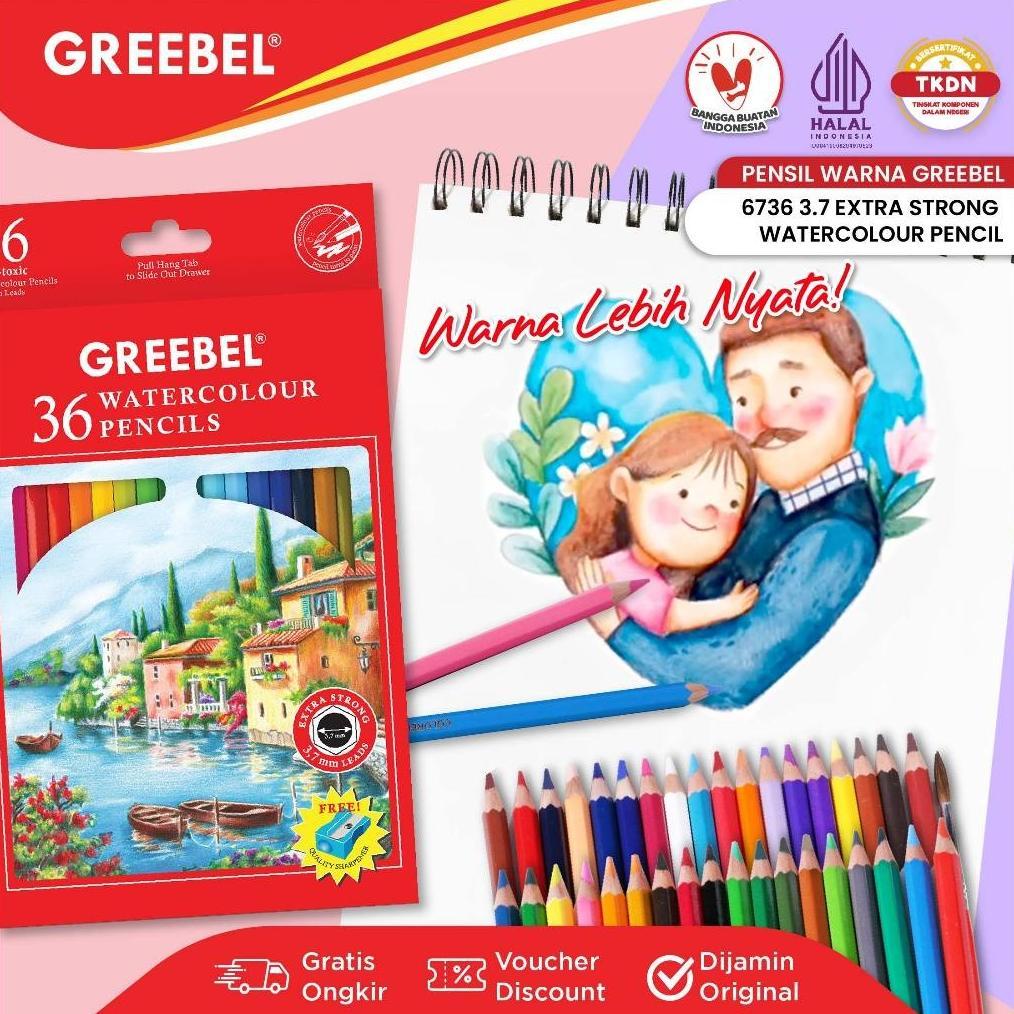 GREEBEL Pensil Warna (6736) Watercolor 36 Warna / Coloring / Pensil warna Greebel / Pensil warna Ama