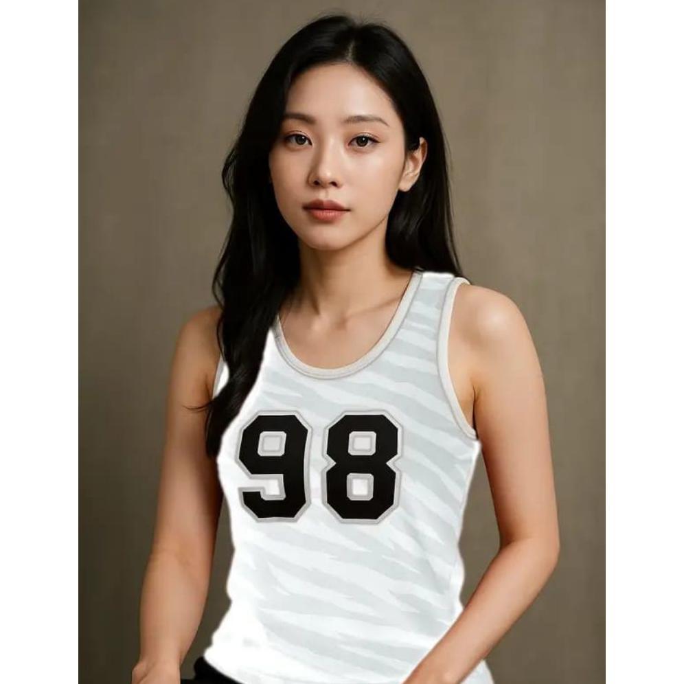 Gratong Tank Top Sporty Casual Unisex Tanpa Lengan Motif Garis Angka 98 Bahan Nyaman Adem Cocok Untu
