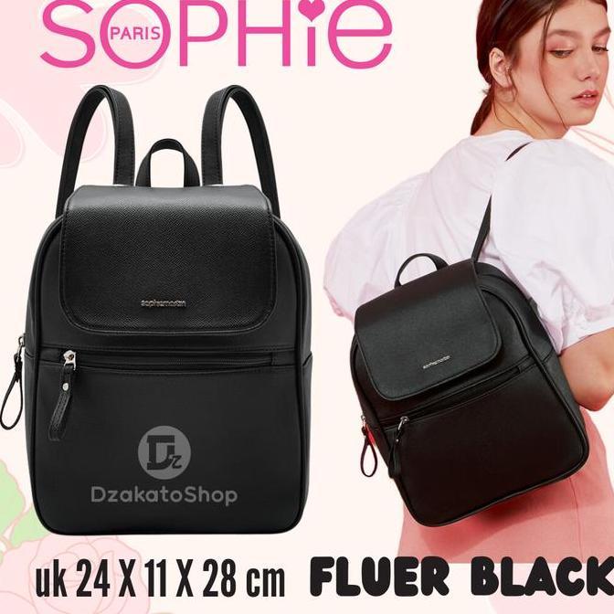 Tas Ransel Wanita Kuliah Sekolah Kerja Les Fluer Black Sophie Martin Paris Original Backpack Bag