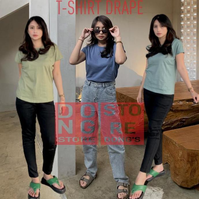 Cntikk- Kaos Polos Wanita Dewasa Lengan Pendek Drape Yukensi Tshirt Atasan Basic Crew Neck Casual Ba