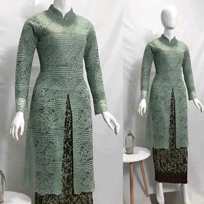 Satu Setel Kebaya Jumbo Tunik Brokat Busui Kerah Baju Kondangan Panjang Setelan Batik Wanita