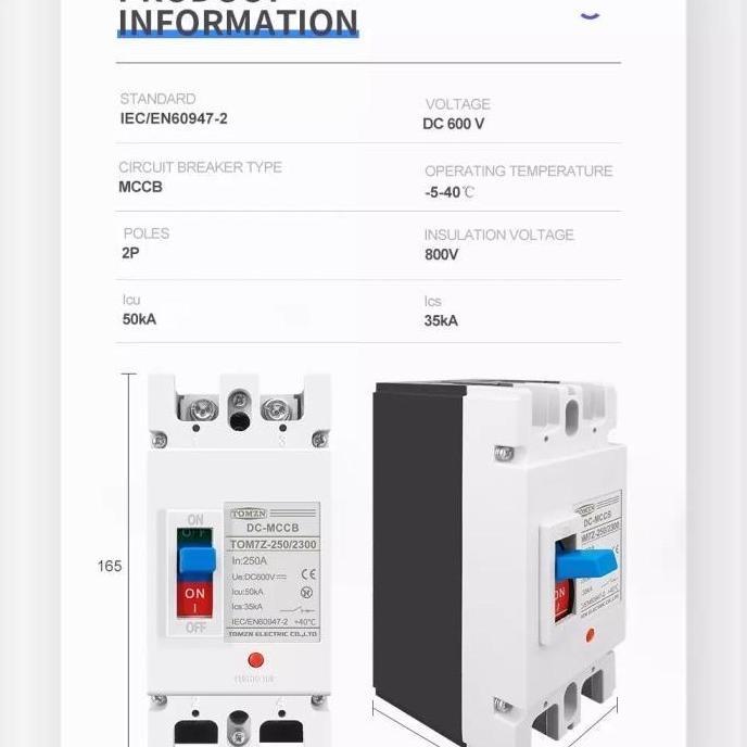 Autonix- Mccb 2P Dc 600V Dc Perlindungan Kelebihan Beban Pemutus Sirkuit Pv