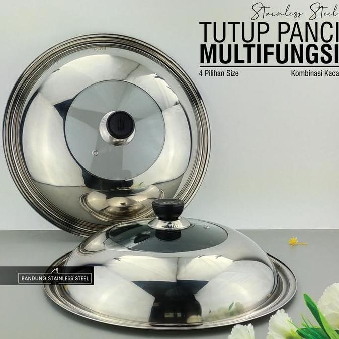 Kualitass- Tutup Panci Besar Multifungsi Stainless Kaca Wajan Kuali Kukus Goreng