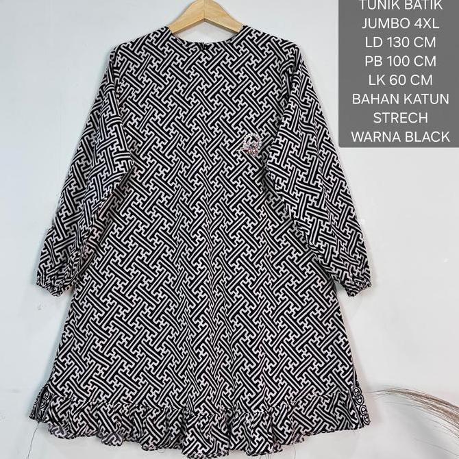 Tunik Atasan Batik Jumbo Ld 130 Cm Model Rempel Kekinian