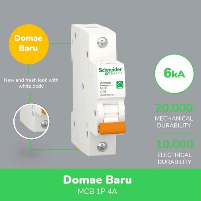 Miliki Mcb Schneider 4A 1Phase New Domae Mcb Sneider 4 Ampere Pemutus Arus