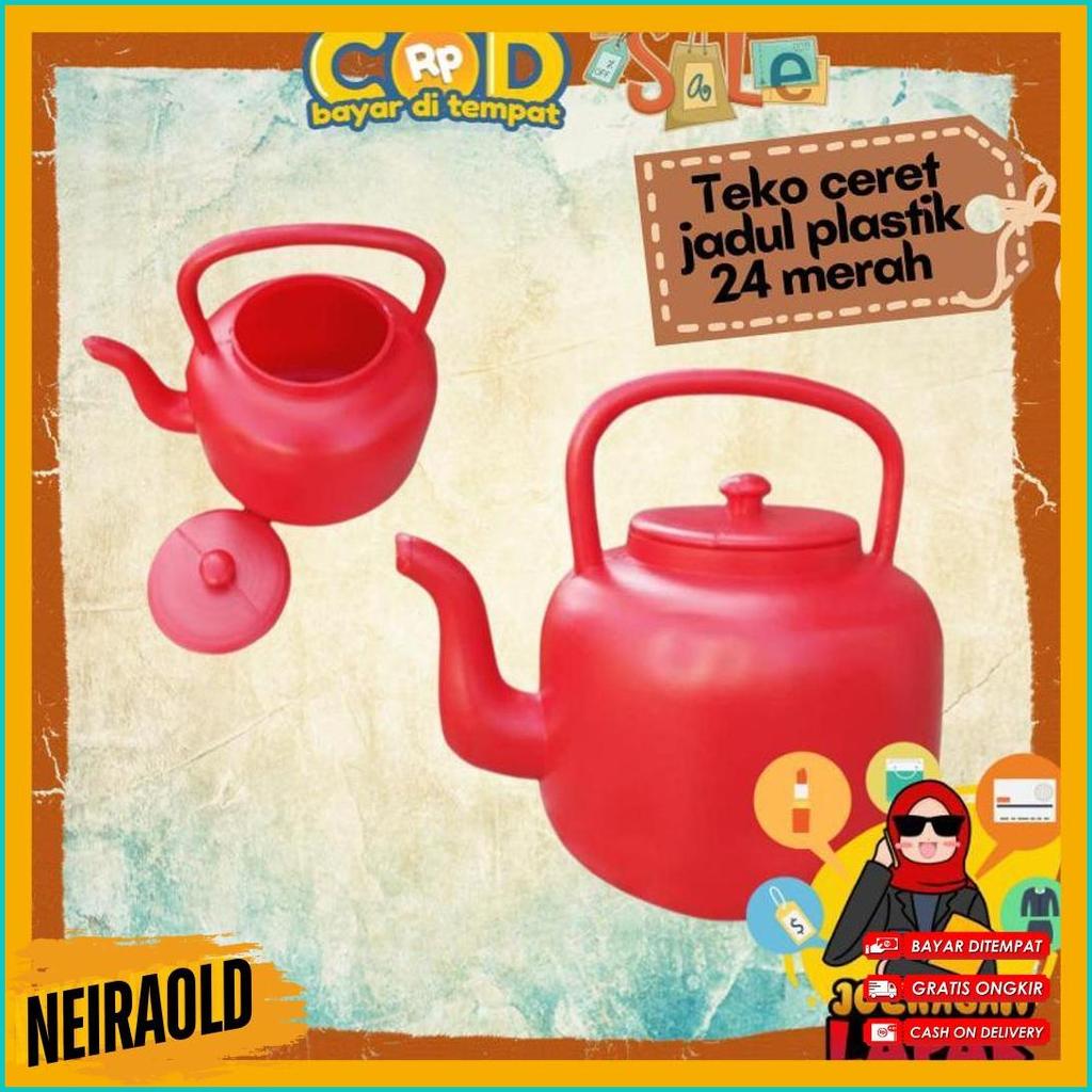 [Joeragan Lapak] Teko Ceret Plastik Kendi Merah 24 Food Grade Tempat Air Minum Tutup Rsokr