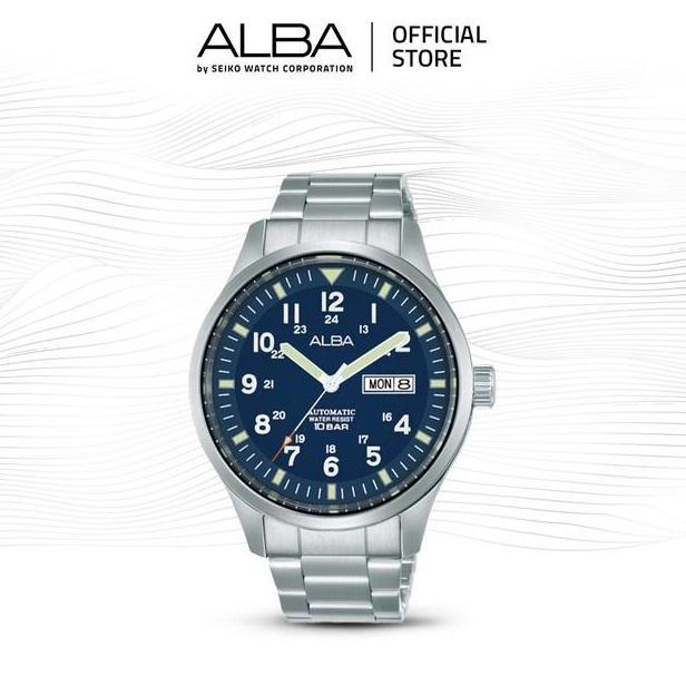 Alba Mechanical Jam Tangan Pria Field AL4211 / AL4211X1 Automatic Blue Dial Stainless Steel Strap Wa