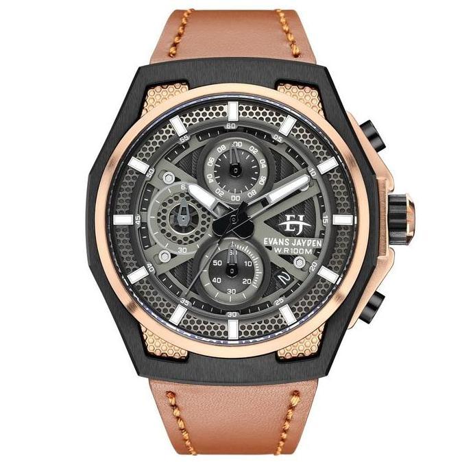 Evans Jayden Jam Tangan Pria 9585 Kulit Kaca Sapphire Chronograph Water Resistant 10 ATM Stainless W
