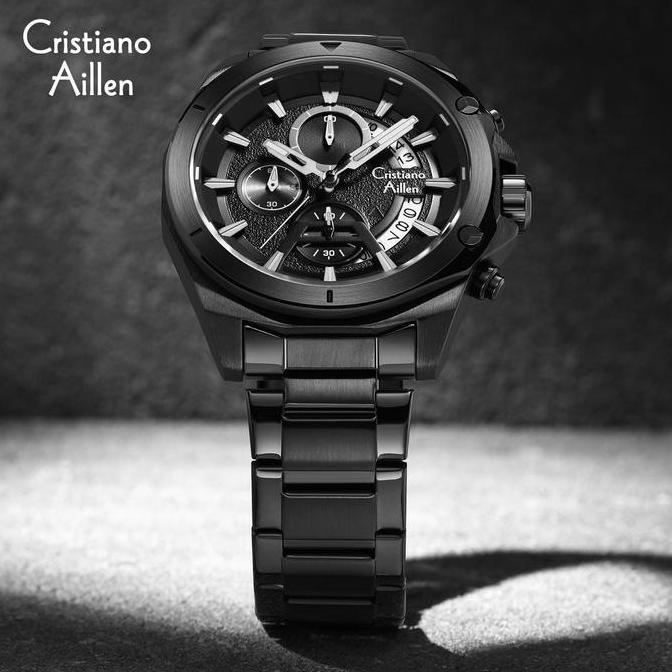 Cristiano Aillen Jam Tangan Pria 8896 Rantai Stainless Steel Chronograph Kaca Sapphire Water Resista