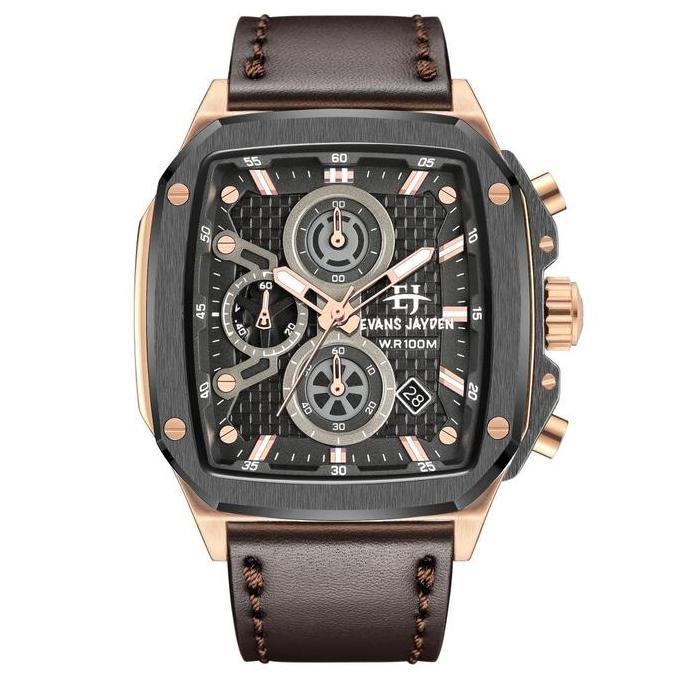 Evans Jayden Jam Tangan Pria 9580 Kulit Kaca Sapphire Chronograph Water Resistant 10 ATM Stainless W