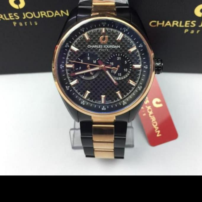 JAM TANGAN PRIA CHARLES JOURDAN CJ1038-1032 BLACK ROSEGOLD ORINAL