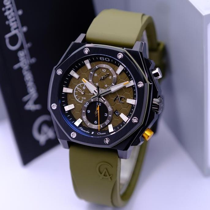 ALEXANDRE CHRISTIE AC 9601 BLACK GREEN RUBBER. ORINAL Watches