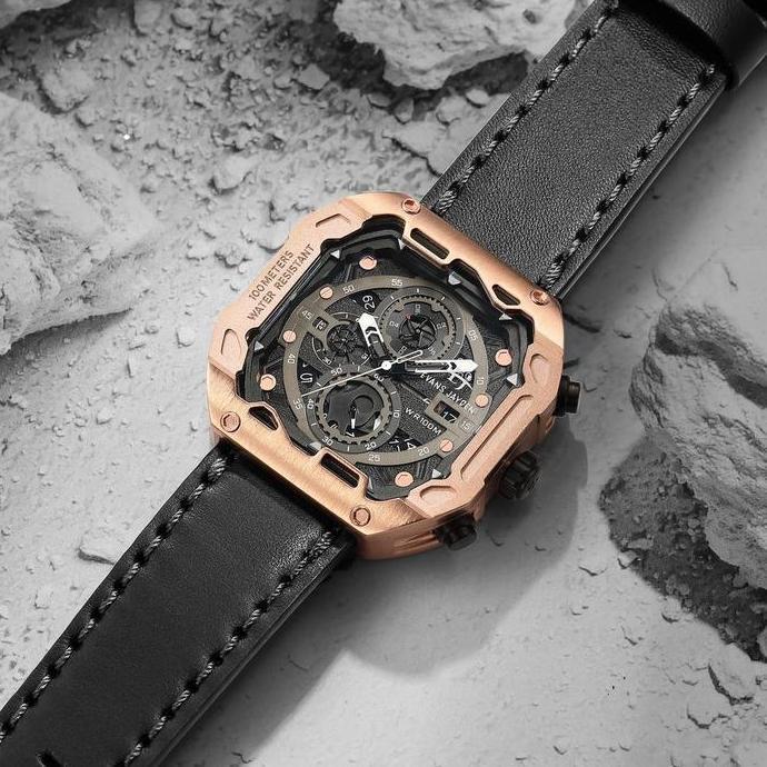 Jam tangan Evans Jayden Jam Tangan Pria 9596 Kulit Kaca Sapphire Chronograph Water Resistant 10 ATM 