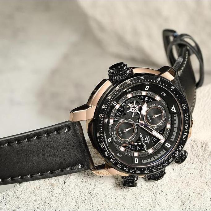 Evans Jayden Jam Tangan Pria 9466 Kulit Kaca Sapphire Chronograph Water Resistant 5 ATM Stainless Wa