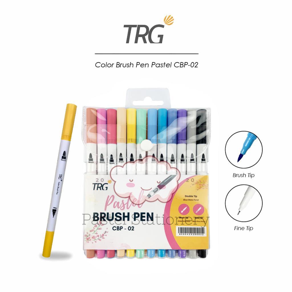 Trg Color Brush Pen Set Double Tip Pastel 12 Colors Cbp-02 - Pulpen Pena Spidol Kuas Warna Trg