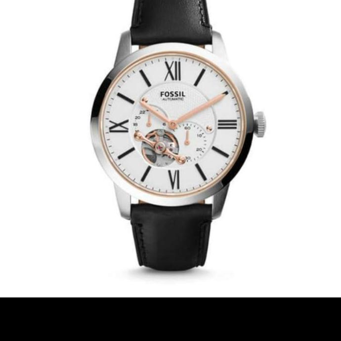 jam tangan pria fossil townsmann automatic black leather watch ME3104