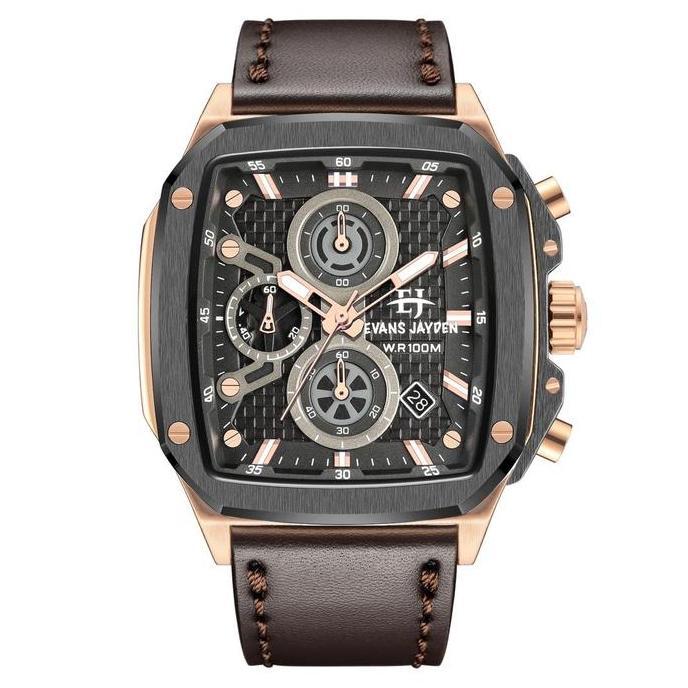 Evans Jayden Jam Tangan Pria 9580 Kulit Kaca Sapphire Chronograph Water Resistant 10 ATM