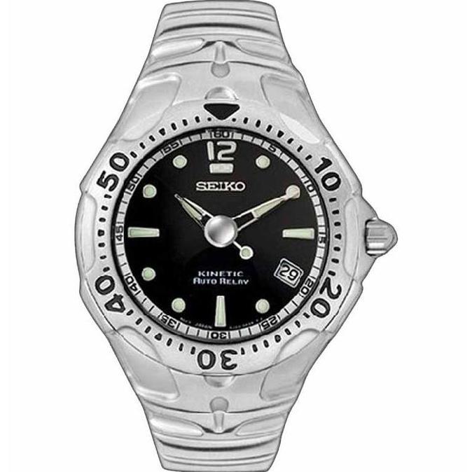 Jam Tangan Seiko SMA003P1 Kinetic Auto Relay Silver Black