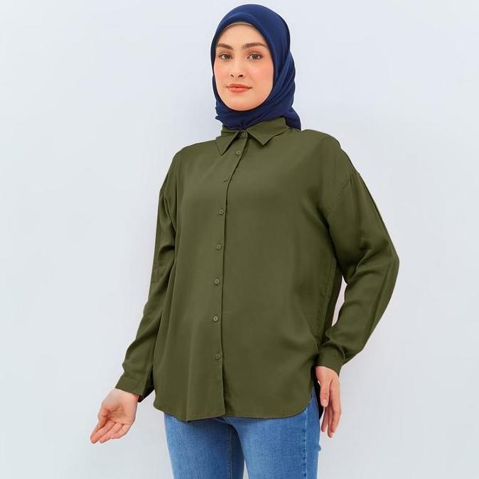 Flamoush Eviana Green Kemeja Oversize Wanita