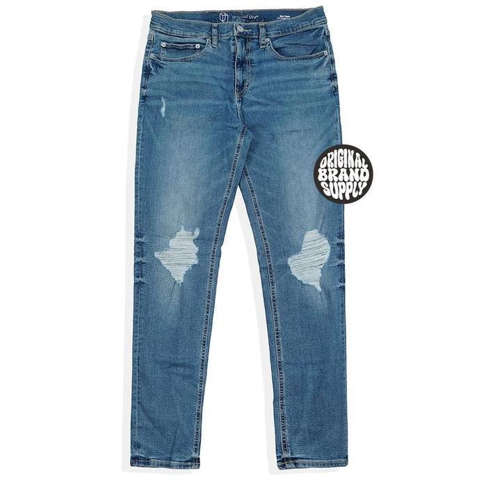 Men Ripped Jeans Slim Fit Blue Wash Original - Celana Jeans Sobek-Sobek Pria Branded