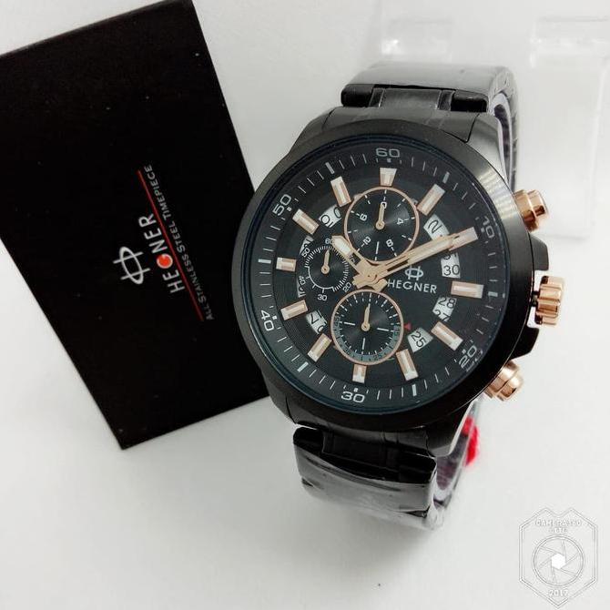 Jam tangan HEGNER 424 HITAM RS GOLD CHRONO PRIA