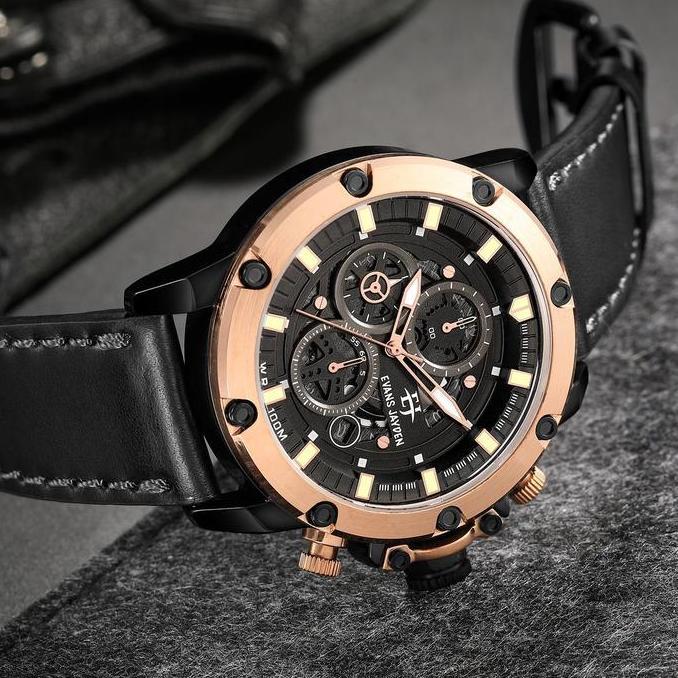 Evans Jayden Jam Tangan Pria 9570 Kulit Kaca Sapphire Chronograph Water Resistant 10 ATM