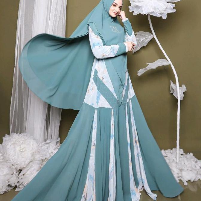Sale Clearance Sale - Shafa Luxury Dress Gamis Syari Elegan Premium Set Khimar Motif Floral Kombinas