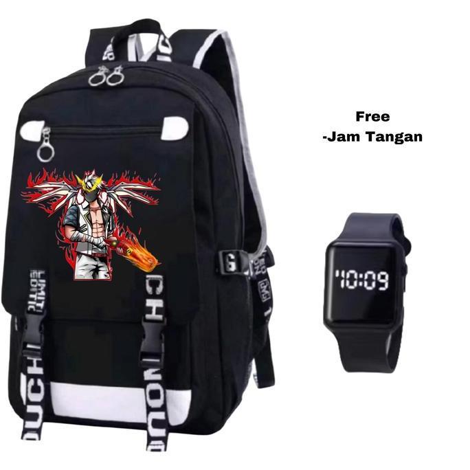 Tas Free Fire hitam keren Pilihan warna tas Free Fire: hitam, merah, biru Backpack anak FF model bar