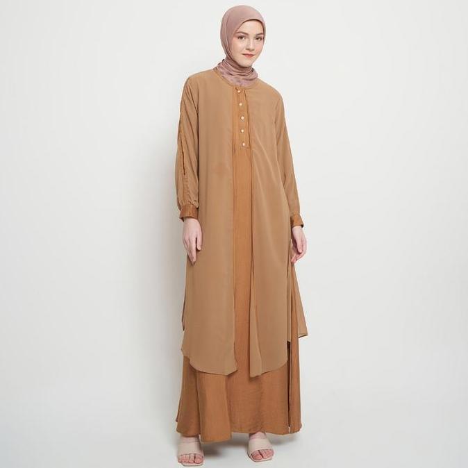 Sale Gamis Wanita Pakaian Muslim Wanita Gamis Slit Warna Coklat Sr277
