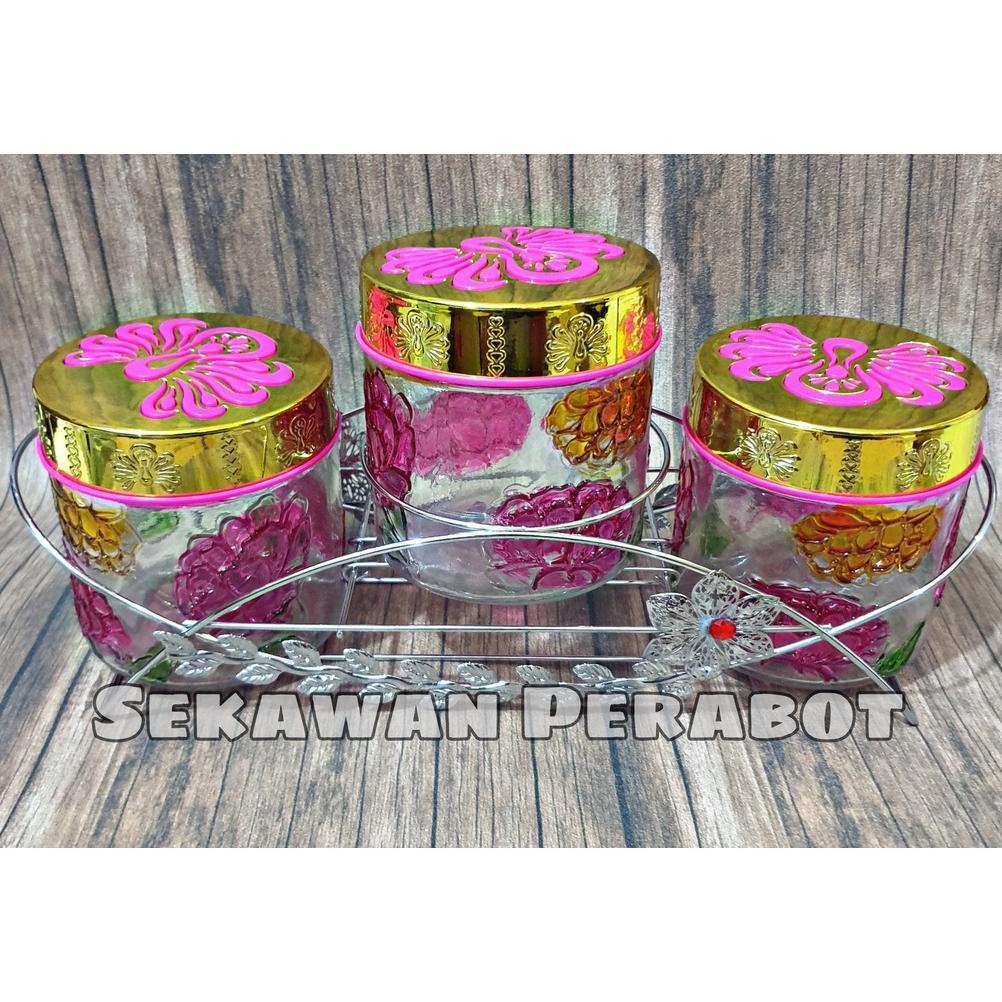 TOPLES KUE CANTIK SET ISI 3 KACA BENING + KERANJANG SILVER (TOPLES LEBARAN)
