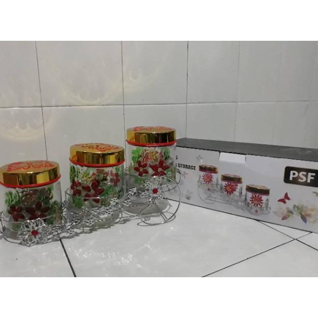 2 kg Toples kaca set 3 pcs + keranjang ( toples lebaran)