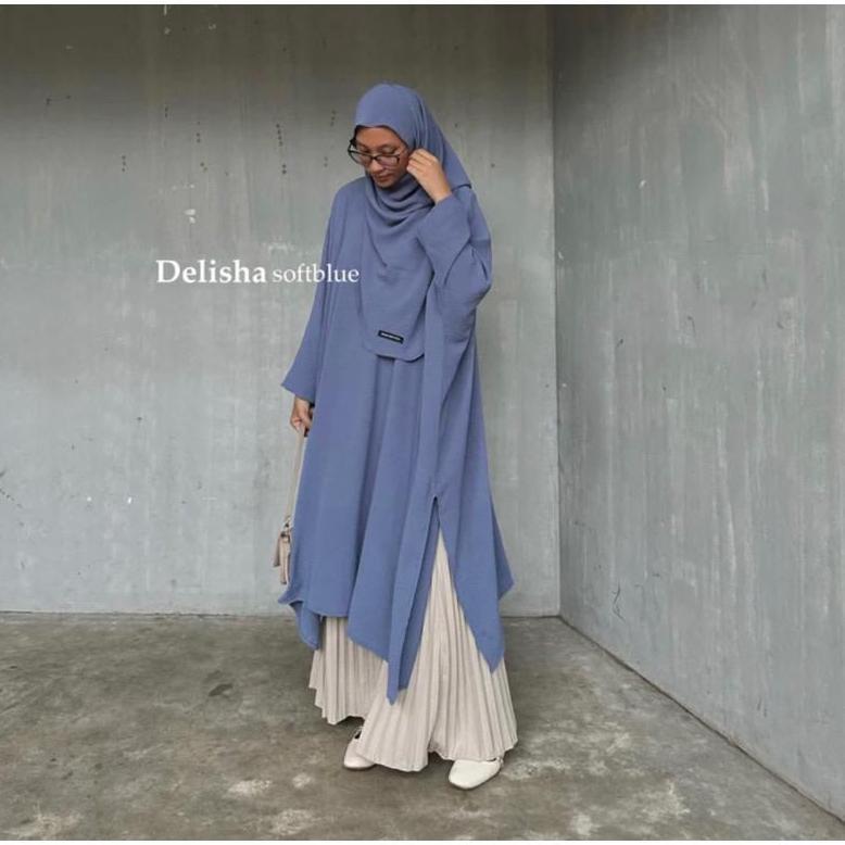DELISHA KAFTAN TUNIK | long tunik bhn Crincle size jumbo Ld 140 bumil busui