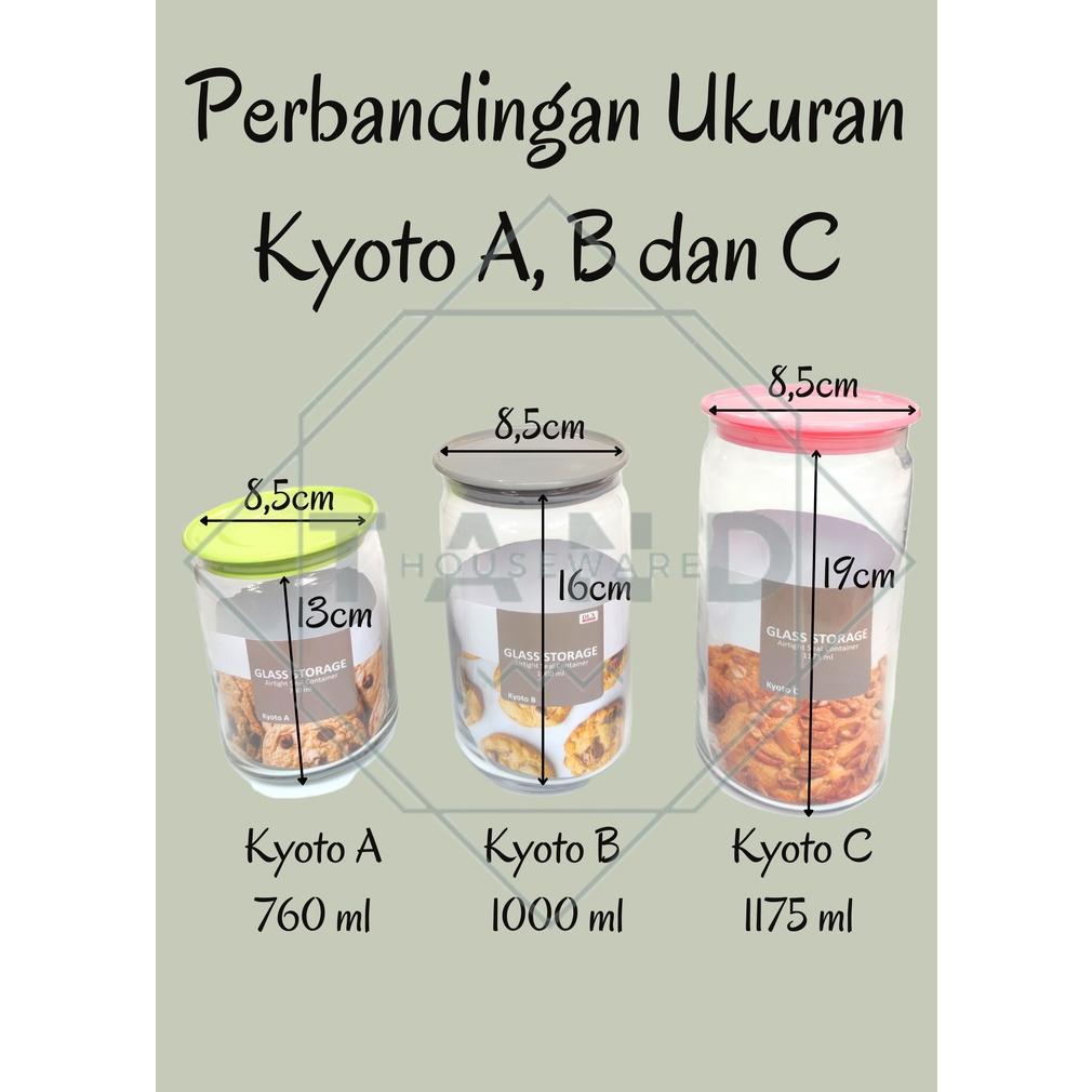 TOPLES KUE LEBARAN KACA KEDAP UDARA KYOTO B SET UKURAN 1000 ML  (6PCS)